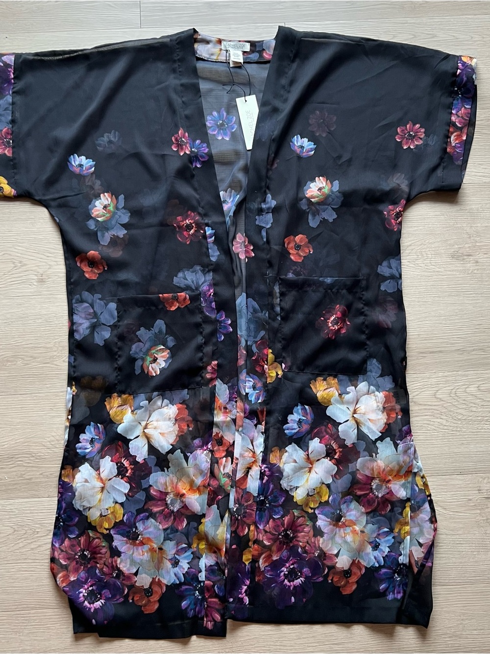Floral Black Kimono-Style Women's Dress